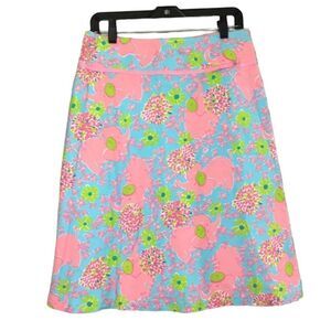 RARE LILLY PULITZER MIRABELLE ELEFRANCE A LINE SKIRT 8 BLUE PINK GREEN ELEPHANT